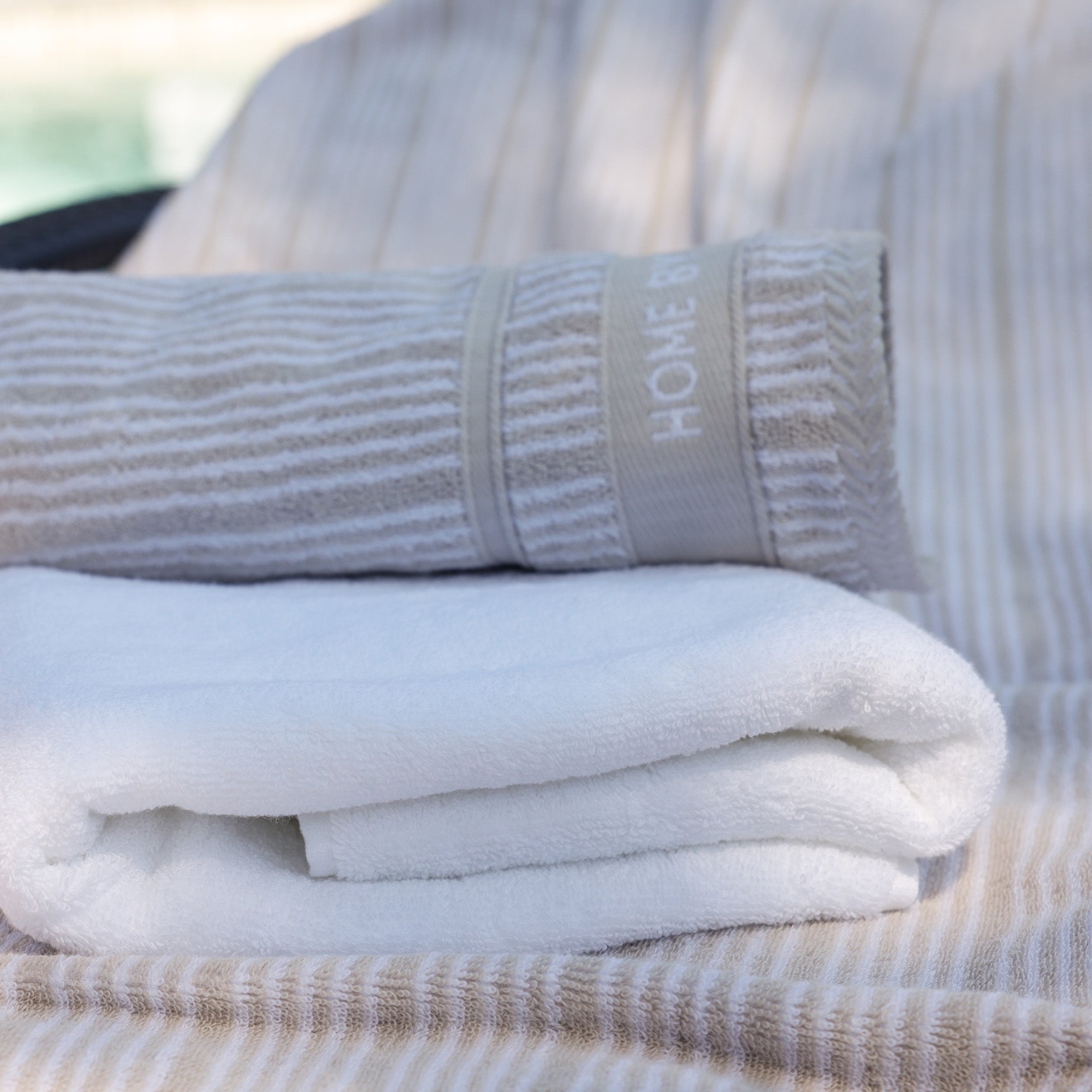 Håndklæde 2 stk 50x100 cm sand/beige striber